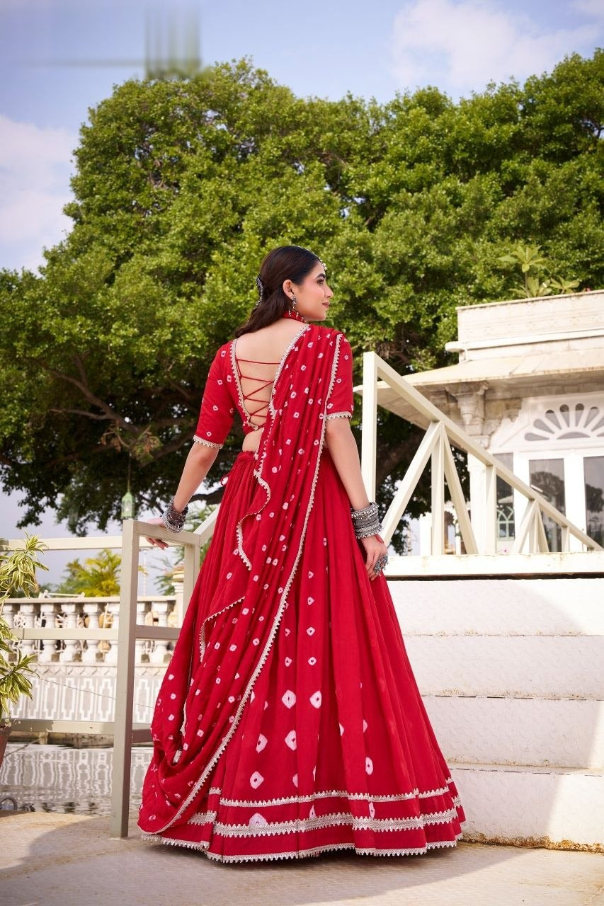 Women Bandhani Printed Ready to Wear Lehenga & Blouse With Dupatta