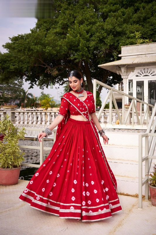 Women Bandhani Printed Ready to Wear Lehenga & Blouse With Dupatta