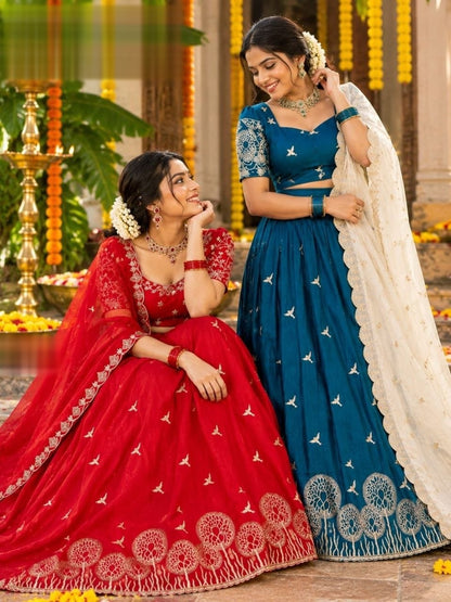 Fabulous Vichitra Silk Lehenga Choli With Golden Embroidery Work