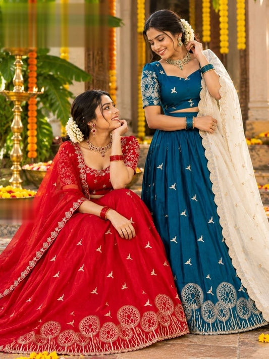 Fabulous Vichitra Silk Lehenga Choli With Golden Embroidery Work