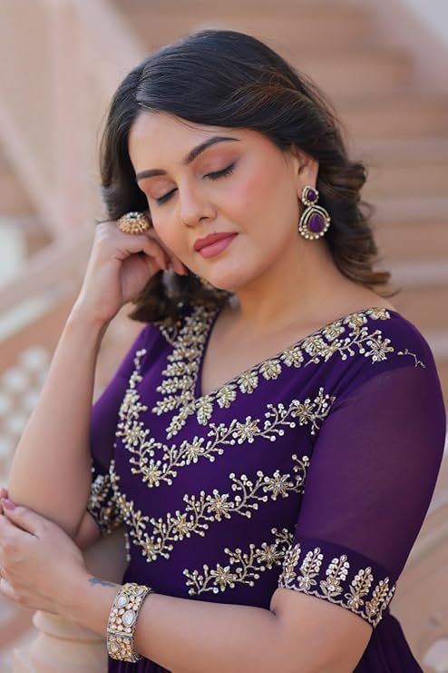 Purple Faux Blooming Gown With Sequins Work
