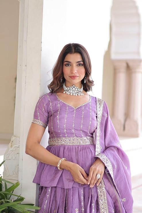 Lavender Gold Crush Lehenga With Multi Thread Embroidery