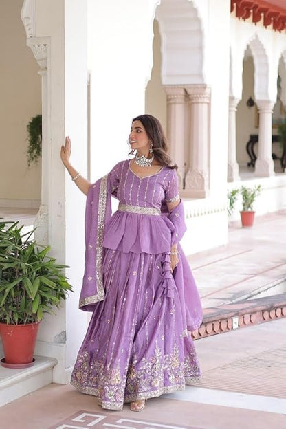 Lavender Gold Crush Lehenga With Multi Thread Embroidery