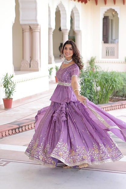 Lavender Gold Crush Lehenga With Multi Thread Embroidery