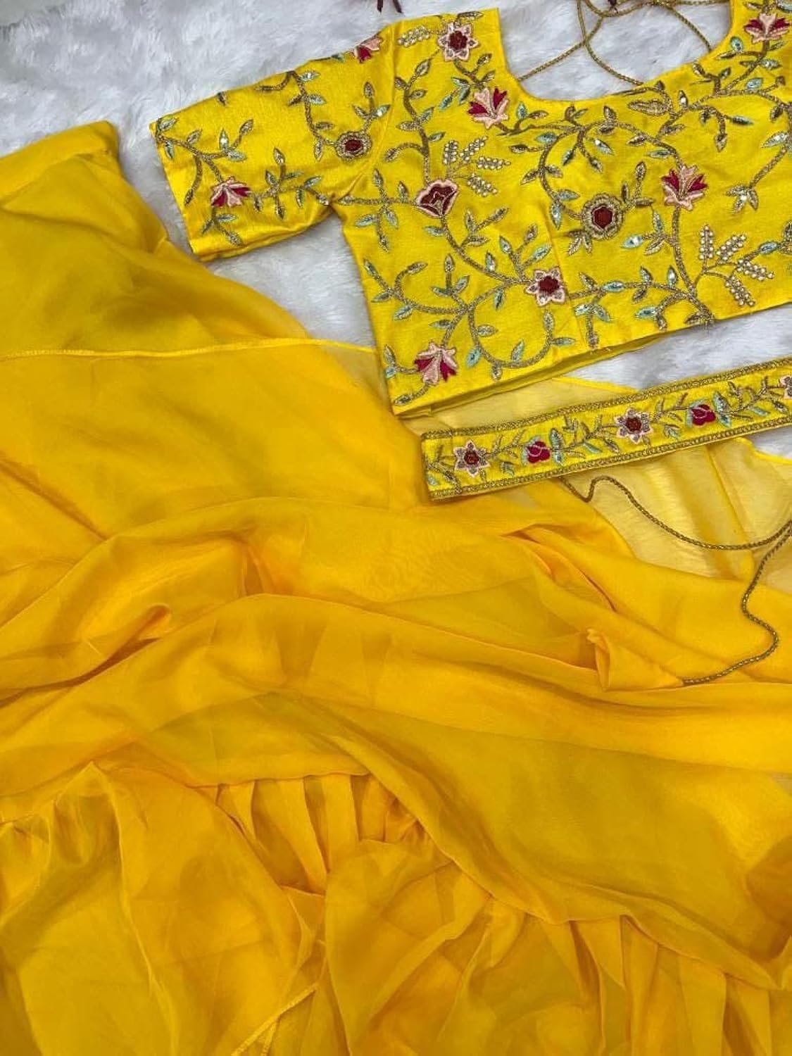 Gorgeous Ready-To-Wear Lehenga Saree With Embroidered Blouse