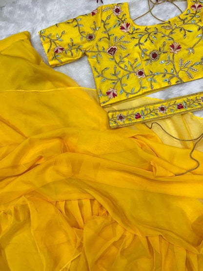 Gorgeous Ready-To-Wear Lehenga Saree With Embroidered Blouse