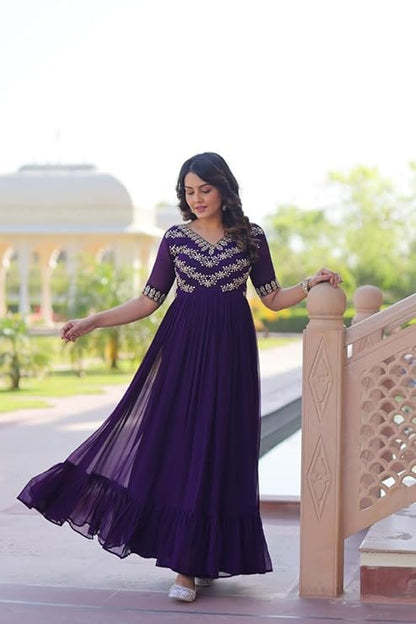 Purple Faux Blooming Gown With Sequins Work