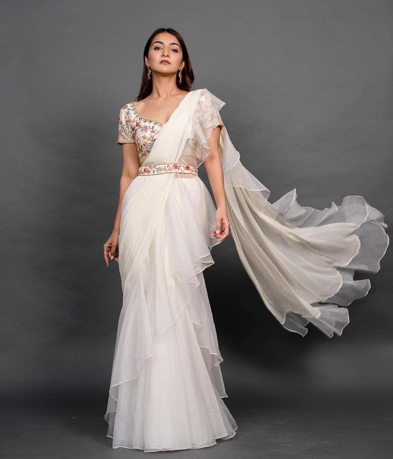 Gorgeous Ready-To-Wear Lehenga Saree With Embroidered Blouse