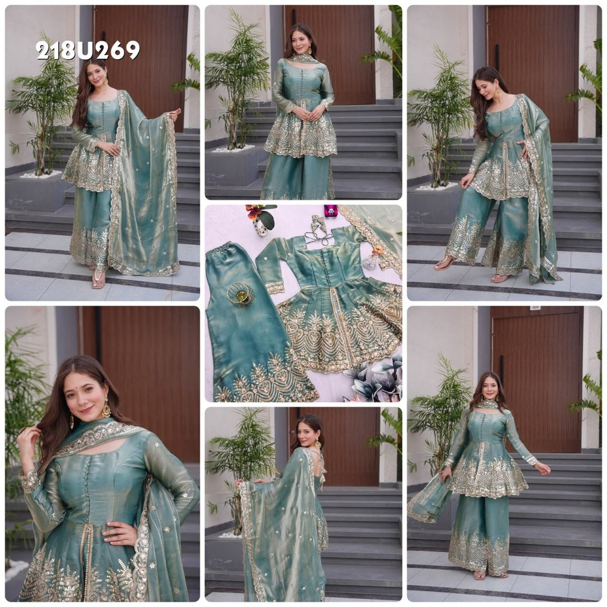 Elegant Heavy Two Tone Fendy Silk Sharara Suit With Heavy Embroidery Work