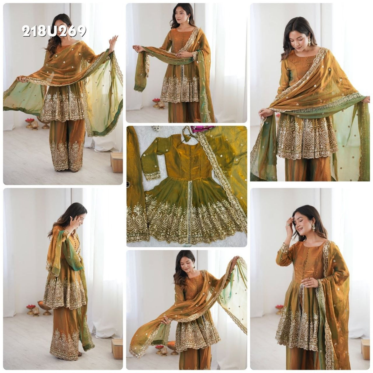 Elegant Heavy Two Tone Fendy Silk Sharara Suit With Heavy Embroidery Work