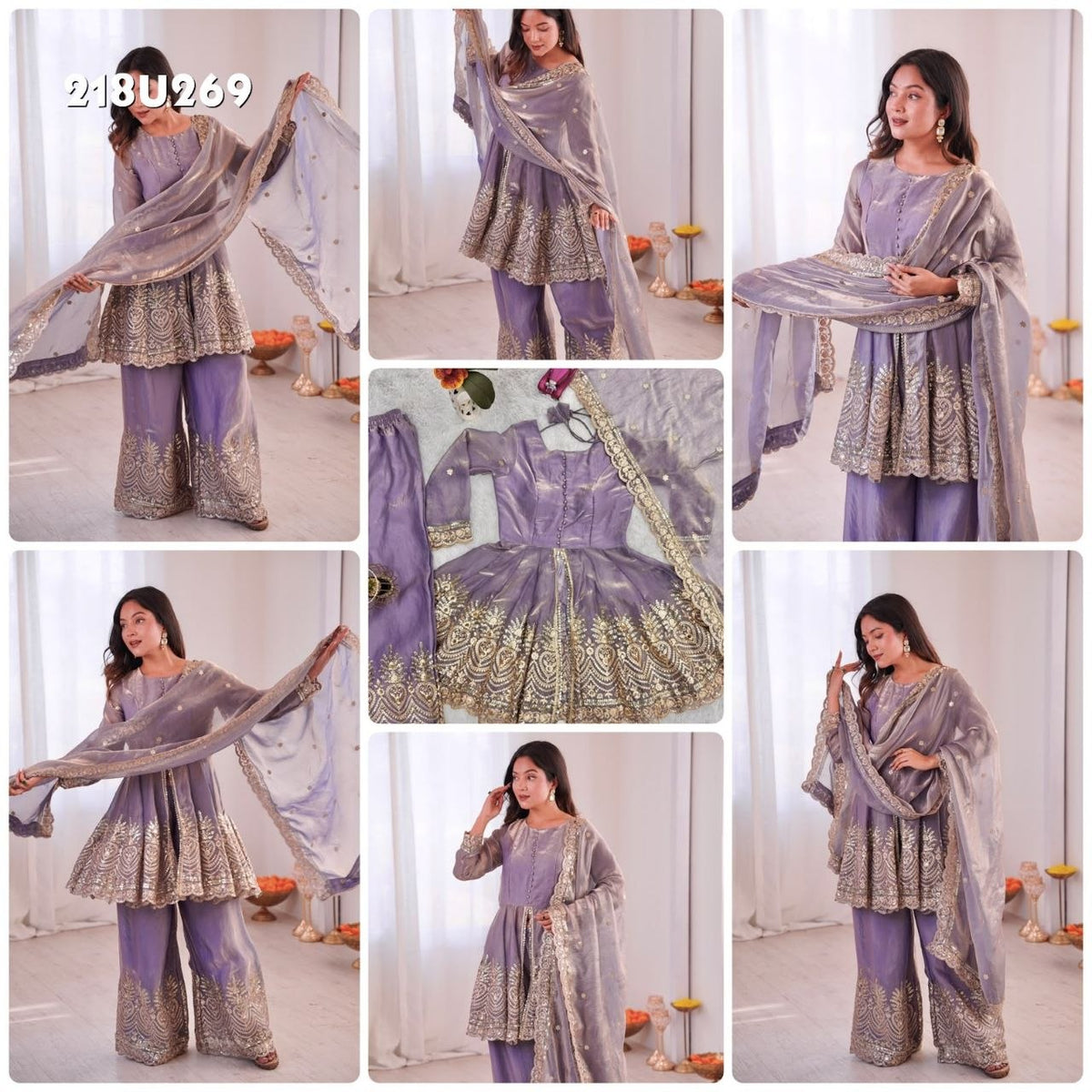 Elegant Heavy Two Tone Fendy Silk Sharara Suit With Heavy Embroidery Work