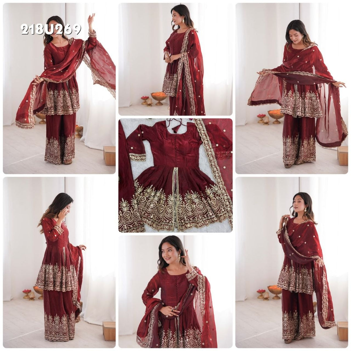 Elegant Heavy Two Tone Fendy Silk Sharara Suit With Heavy Embroidery Work