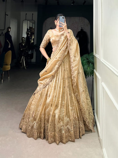 Latest Gold Crush Lehenga Choli With Thread Embroidery Work