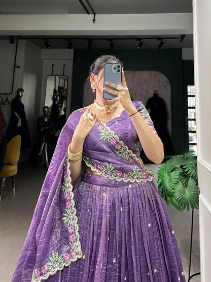Latest Gold Crush Lehenga Choli With Thread Embroidery Work