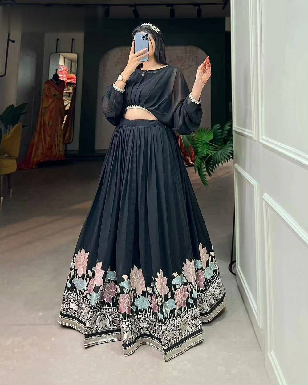 Classy Faux Georgette Lehenga Choli WIth Embroidery Work