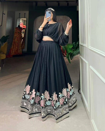 Classy Faux Georgette Lehenga Choli WIth Embroidery Work