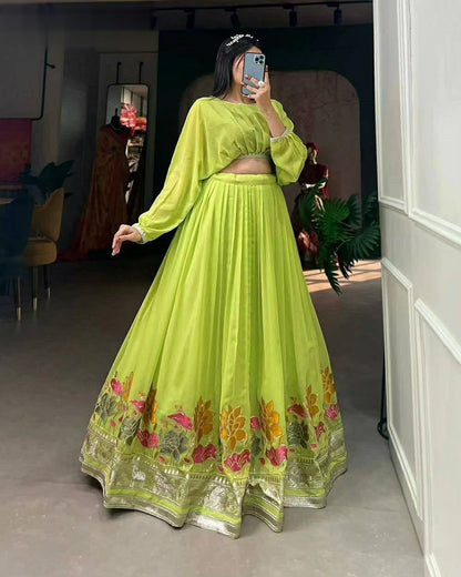Classy Faux Georgette Lehenga Choli WIth Embroidery Work