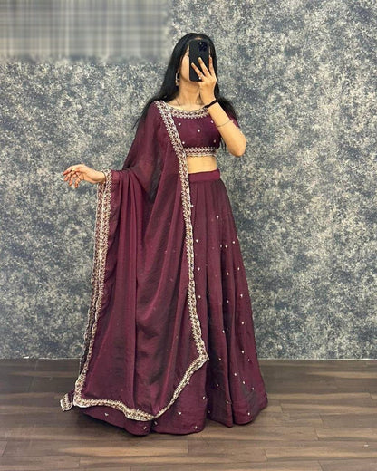 Classy Tissue Silk Lehenga Choli With Embroidery Sequins Work for weddings