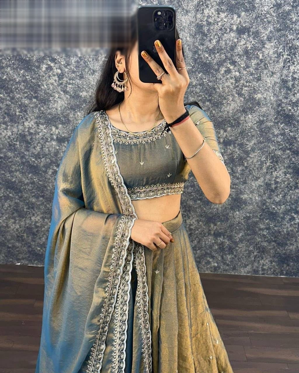 Classy Tissue Silk Lehenga Choli With Embroidery Sequins Work for weddings