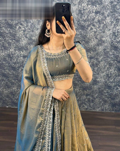 Classy Tissue Silk Lehenga Choli With Embroidery Sequins Work for weddings