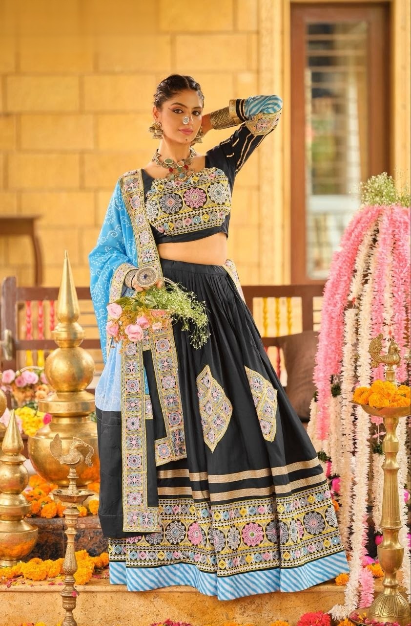 Trendy Embellished Work Ready-To-Wear Lehenga Choli With Mirror Work
