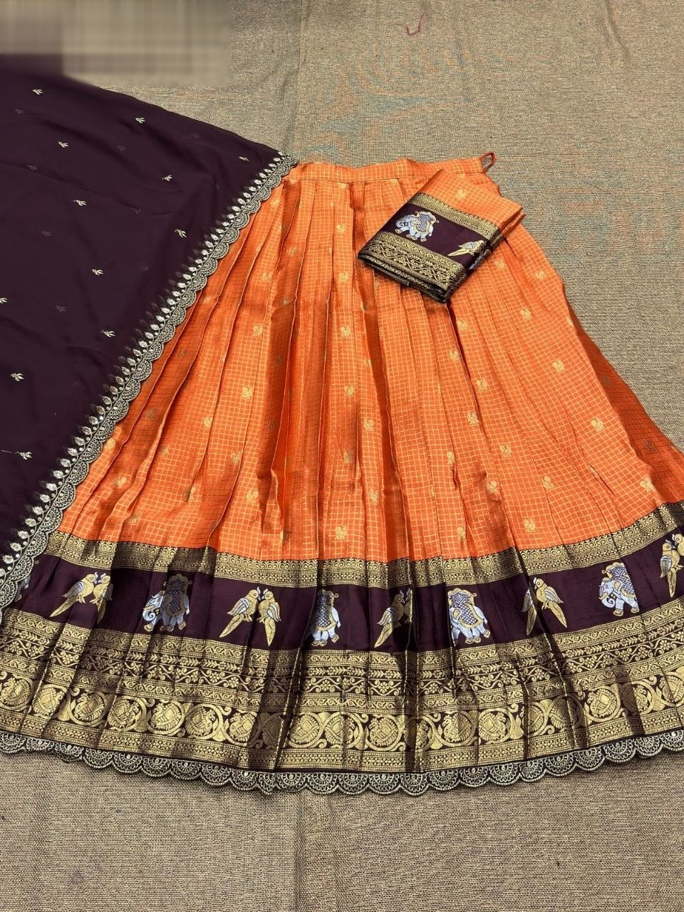 Elegant Gadhwal Silk Lehenga Choli With Zari Weaving & With Lace Work