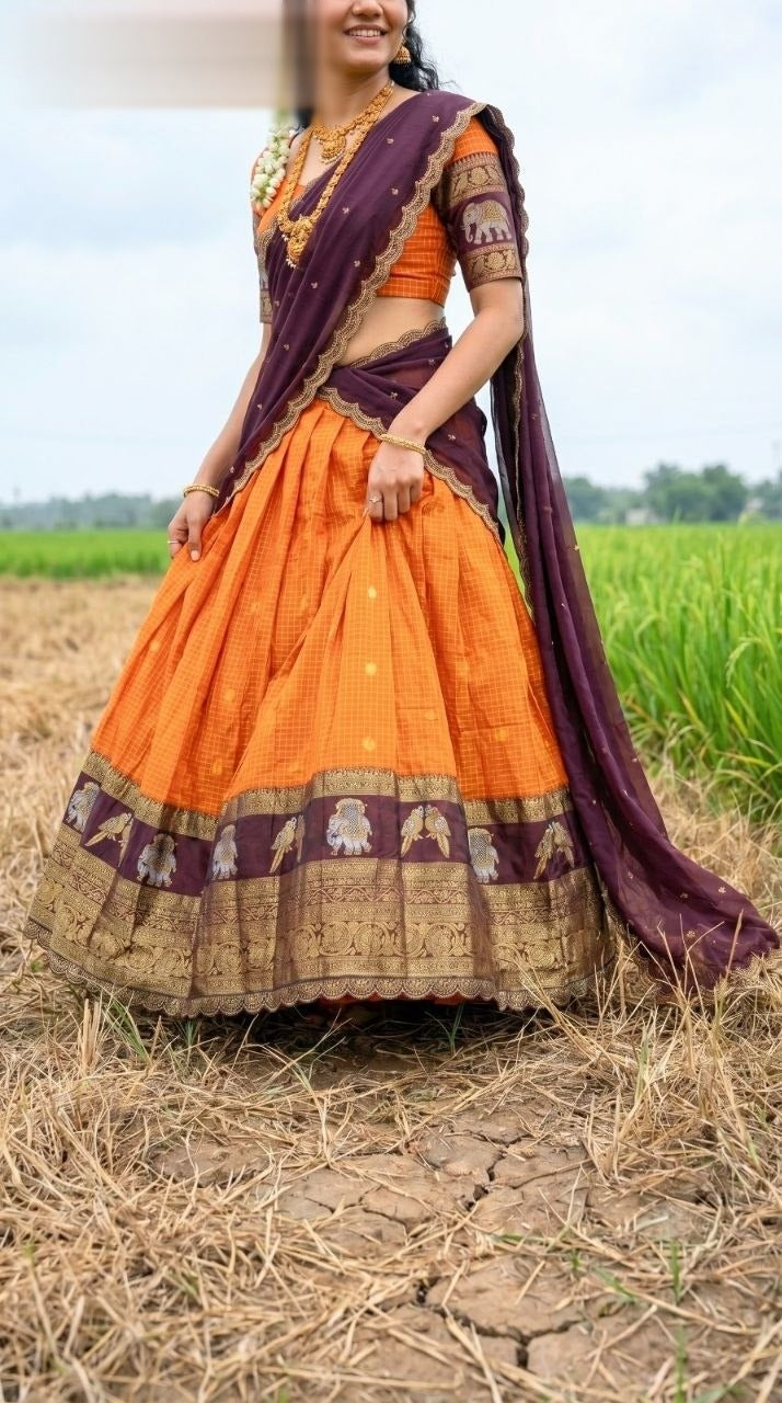 Elegant Gadhwal Silk Lehenga Choli With Zari Weaving & With Lace Work
