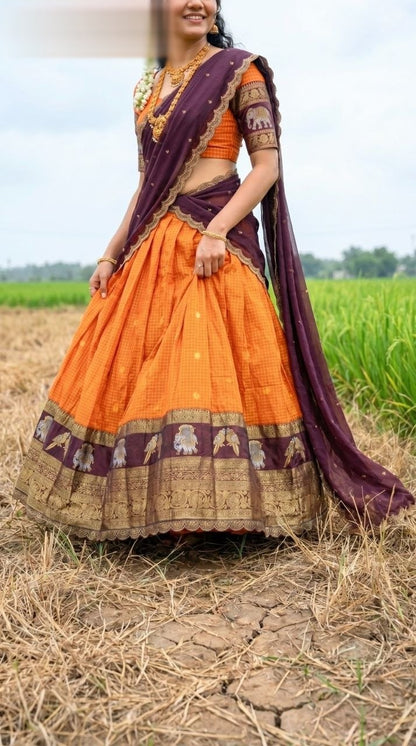 Elegant Gadhwal Silk Lehenga Choli With Zari Weaving & With Lace Work