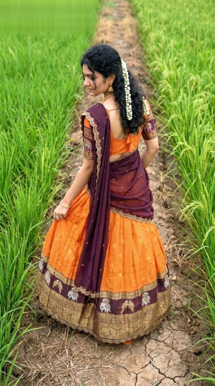 Elegant Gadhwal Silk Lehenga Choli With Zari Weaving & With Lace Work