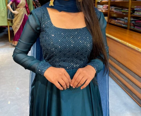 Gorgeous Teal Blue Georgette Embroidery Anarkali Suit With Dupatta