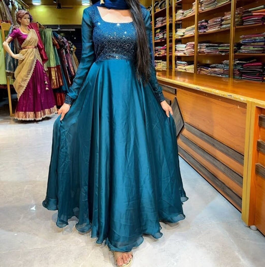 Gorgeous Teal Blue Georgette Embroidery Anarkali Suit With Dupatta