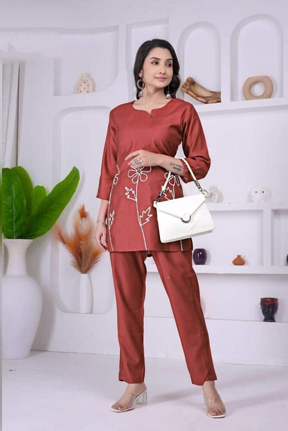 Soft Viscose Fabric Co-Ord Set With Beautiful Embroidery Work