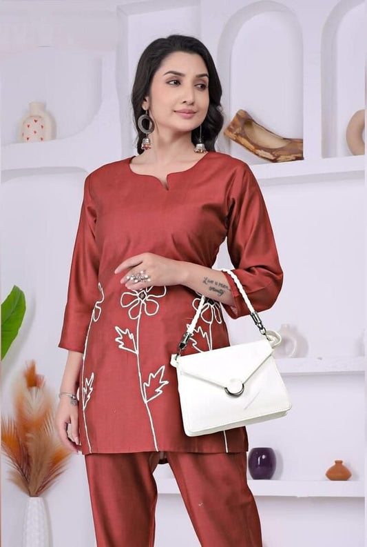 Soft Viscose Fabric Co-Ord Set With Beautiful Embroidery Work
