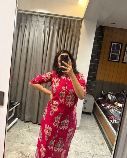 Trendy Designer Bamboo Cotton Kurta Set With Floral Printed Work