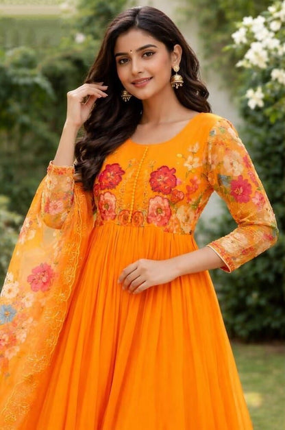 Fabulous Yellow Faux Georgette Anarkali Suit