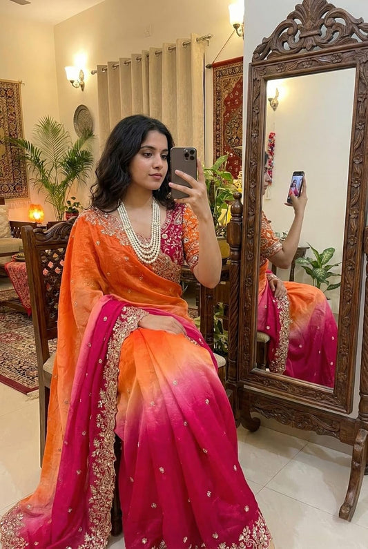 Gorgeous Sequins Embroidered Soft Satin Saree