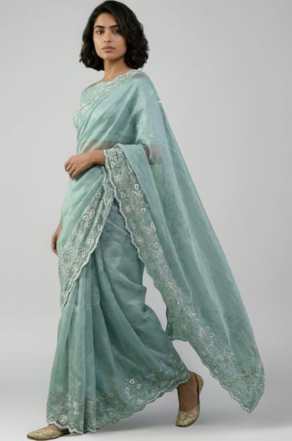 Classy Pure Chanda Silk Flower Embroidered Saree
