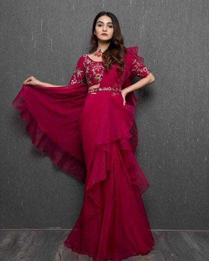 Fabulous Ready-To-Wear Lehenga Saree With Embroidery Work