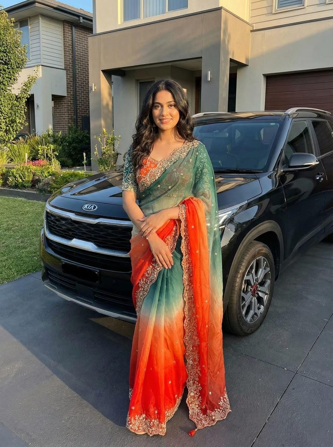 Gorgeous Sequins Embroidered Soft Satin Saree
