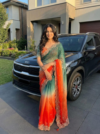 Gorgeous Sequins Embroidered Soft Satin Saree