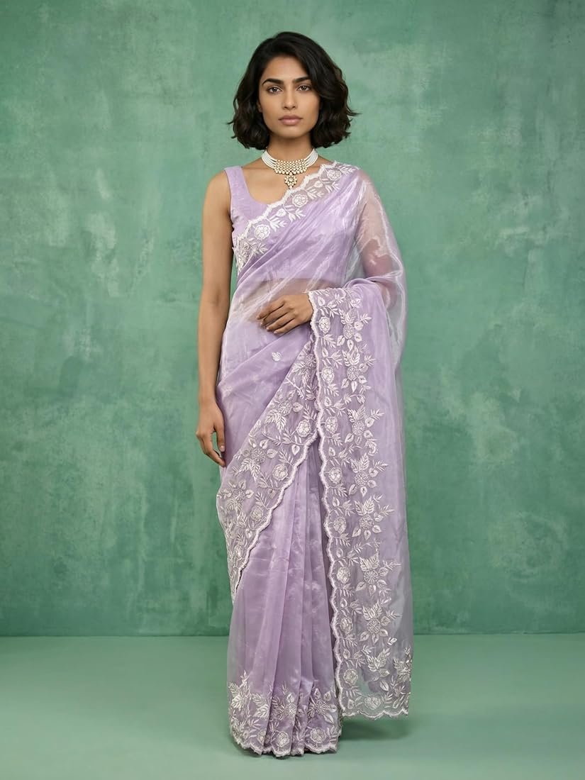 Pure Chanda Silk Saree With Flower Embroidery Work