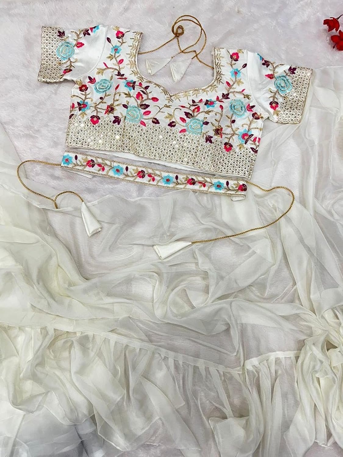 Gorgeous Ready-To-Wear Lehenga Saree With Embroidered Blouse