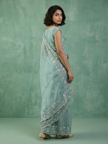 Classy Pure Chanda Silk Flower Embroidered Saree
