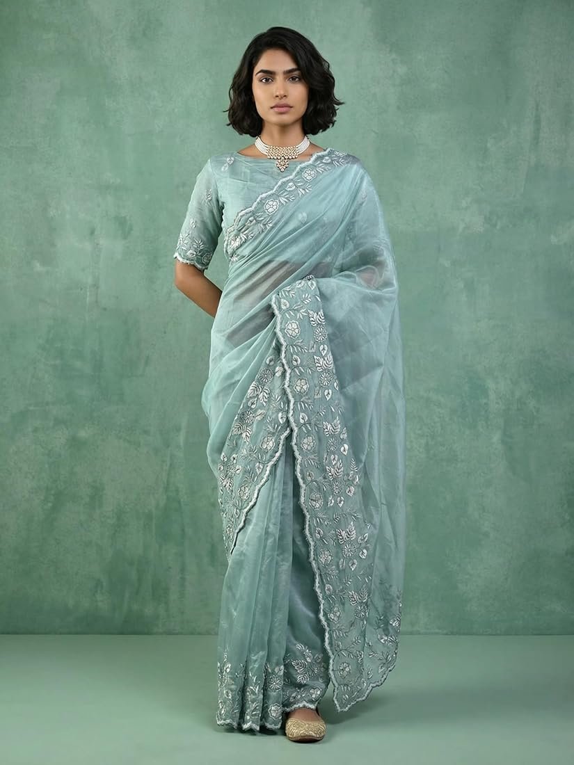 Classy Pure Chanda Silk Flower Embroidered Saree