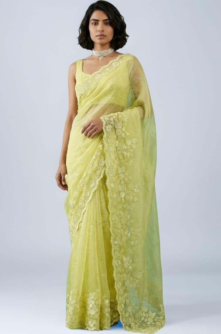 Pure Chanda Silk Saree With Flower Embroidery Work