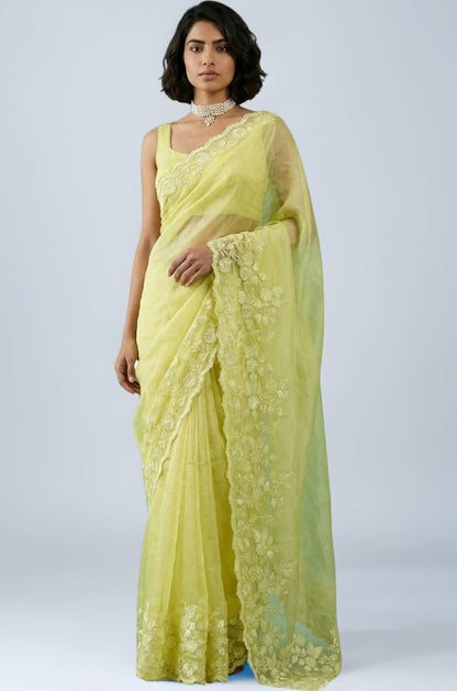 Pure Chanda Silk Saree With Flower Embroidery Work