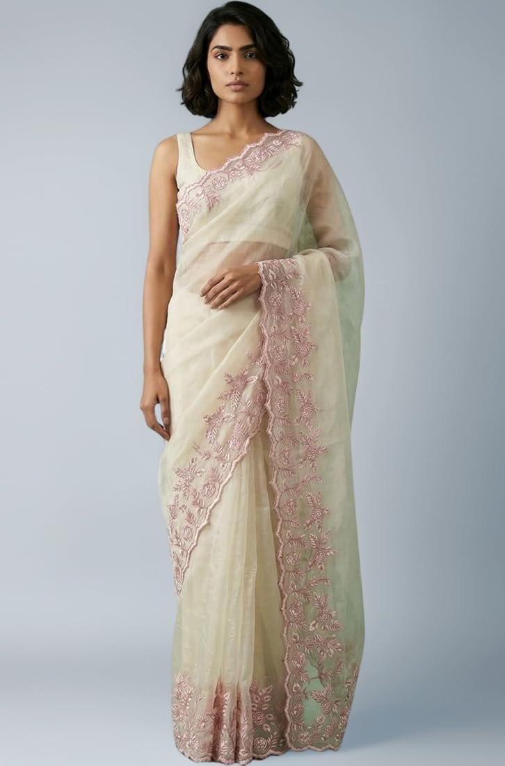 Trendy Pure Chanda Silk Saree With Flower Embroidery Work