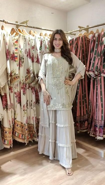 Stunning Faux Georgette Sharara Set With Thread & Sequins Work