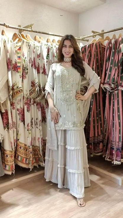 Stunning Faux Georgette Sharara Set With Thread & Sequins Work