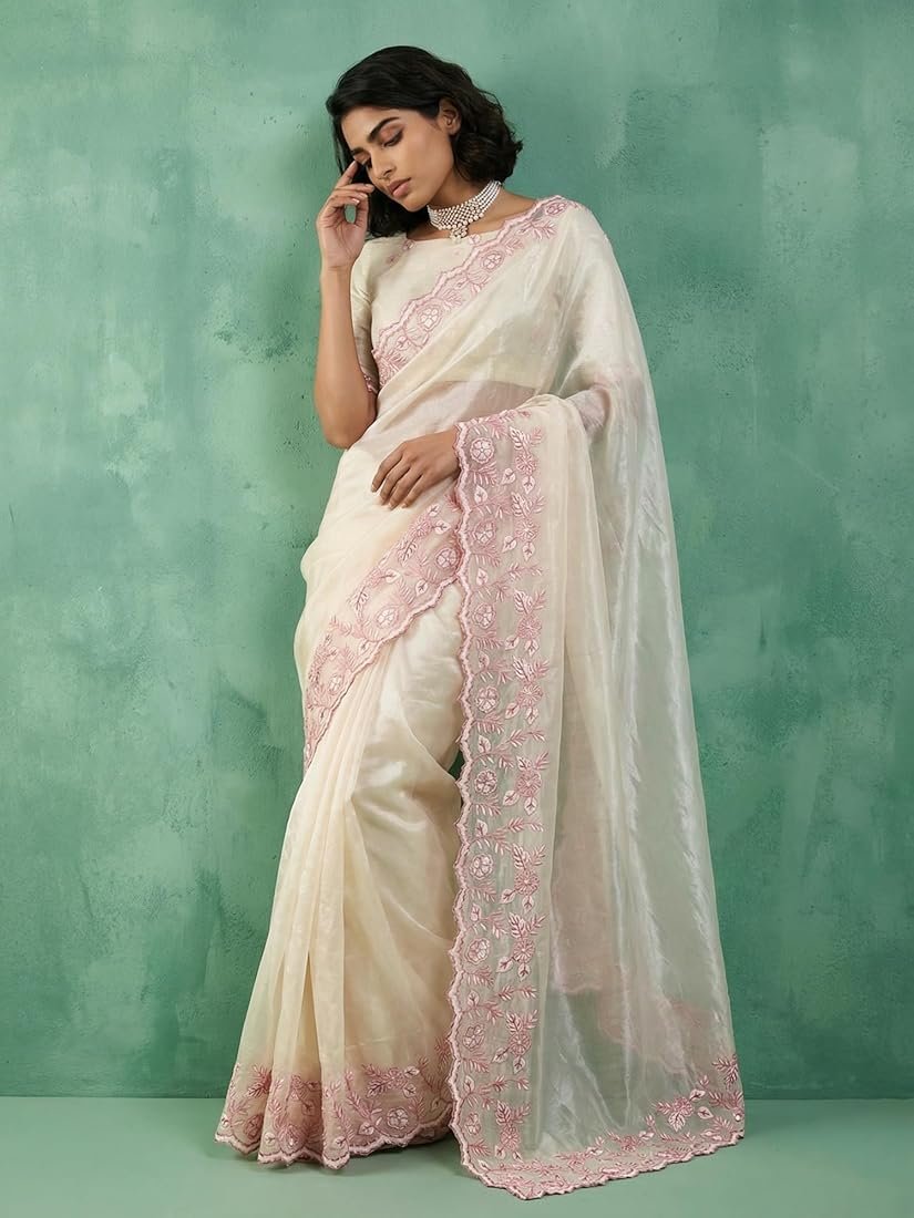 Trendy Pure Chanda Silk Saree With Flower Embroidery Work